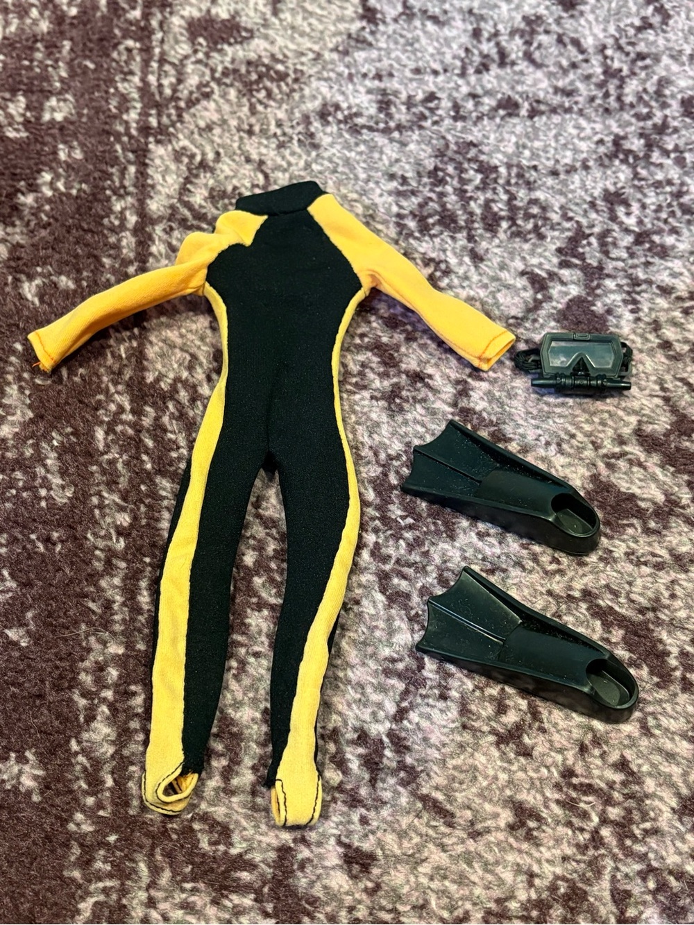 Vintage * G.I. Joe Black and Yellow One-Piece Wetsuit Swim Set with Mask & Fins